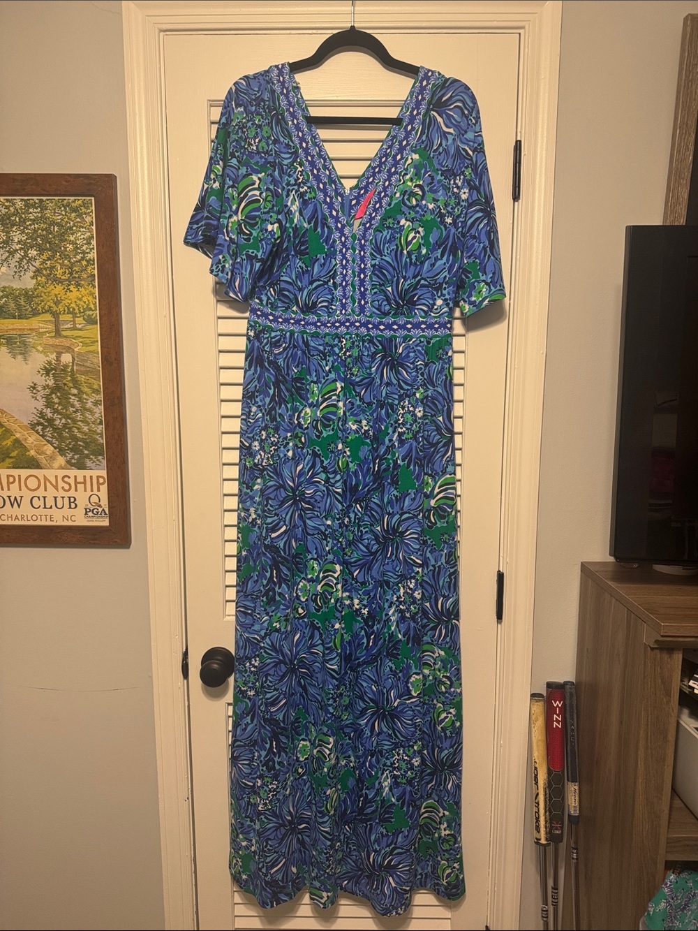 Lilly Pulitzer Blue and Green Floral V-Neck Addison Maxi